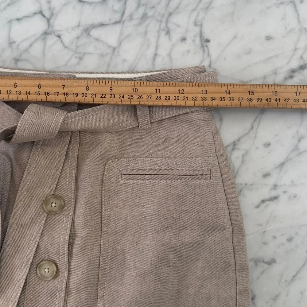J. Crew | Tan Button Front Skirt in Stretch Linen Sz 0
